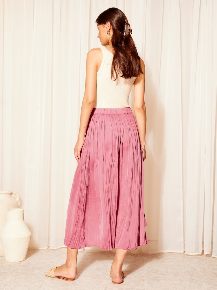 Friends Like These Rose Pink Soft Crinkle Satin Midi Skirt - Image 4 of 4 Friends Like These Rose Pink Soft Crinkle Satin Midi Skirt - Image 4 of 4