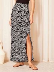 Friends Like These Monochrome Spot Print Crinkle Split Tie Side Maxi Skirt - Image 1 of 4