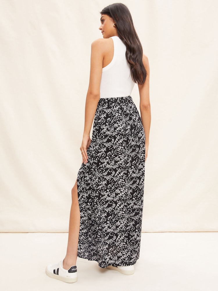 Friends Like These Black/White Petite Crinkle Split Tie Side Maxi Skirt - Image 2 of 4