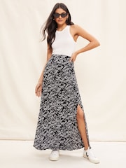Friends Like These Black/White Petite Crinkle Split Tie Side Maxi Skirt - Image 3 of 4