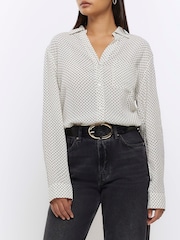 River Island Cream 100% Cotton Geo Printed Shirt - Image 1 of 5