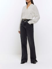 River Island Cream 100% Cotton Geo Printed Shirt - Image 2 of 5