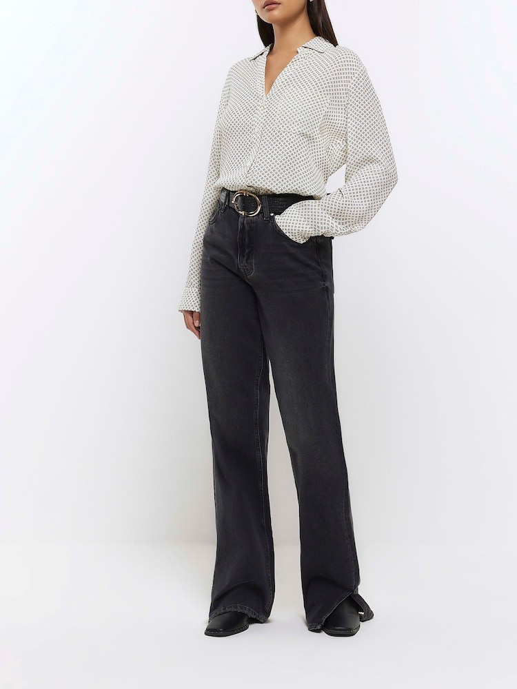River Island Cream 100% Cotton Geo Printed Shirt - Image 2 of 5