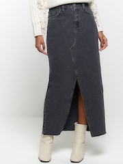 River Island Grey Split Front Denim Midaxi Skirt - Image 1 of 6