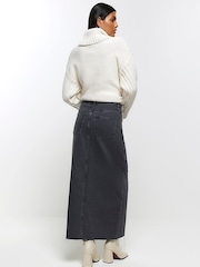 River Island Grey Split Front Denim Midaxi Skirt - Image 2 of 6