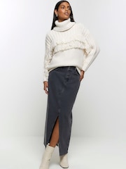River Island Grey Split Front Denim Midaxi Skirt - Image 3 of 6