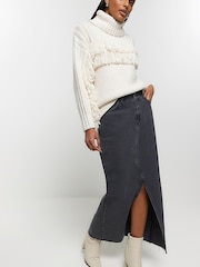River Island Grey Split Front Denim Midaxi Skirt - Image 4 of 6