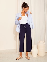 Friends Like These Navy Blue Belted Jersey Wide Leg Culotte Trousers - Image 3 of 4