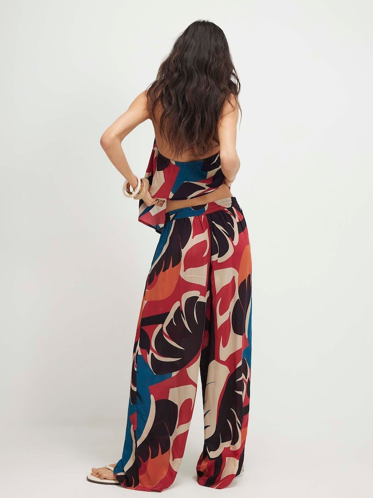 River Island Brown Leaf Print Wide Leg Trousers - Image 2 of 4