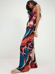 River Island Brown Leaf Print Wide Leg Trousers - Image 3 of 4