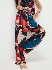 River Island Brown Leaf Print Wide Leg Trousers - Image 4 of 4