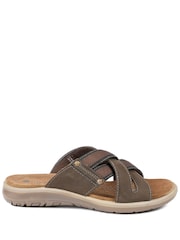 Pavers Brown Leather Cross Strap Slip On Sandals - Image 1 of 4