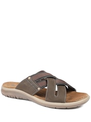 Pavers Brown Leather Cross Strap Slip On Sandals - Image 2 of 4