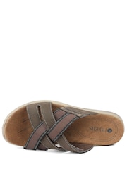 Pavers Brown Leather Cross Strap Slip On Sandals - Image 3 of 4