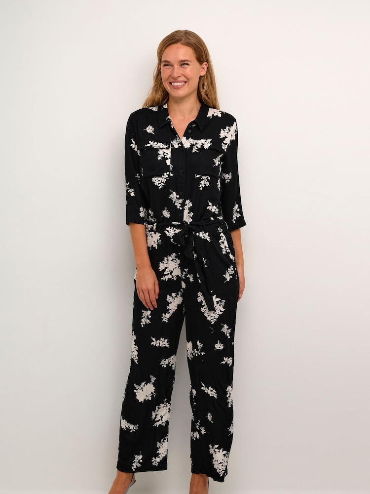 Kaffe Black Rutie 3/4 Sleeve Jumpsuit - Image 1 of 6