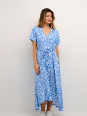 Kaffe Blue Viola Button Short Sleeve Maxi Dress - Image 1 of 6
