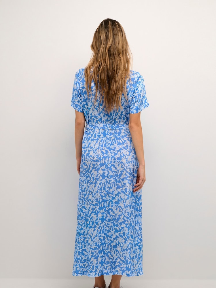 Kaffe Blue Viola Button Short Sleeve Maxi Dress - Image 2 of 6 Kaffe Blue Viola Button Short Sleeve Maxi Dress - Image 2 of 6