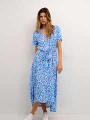 Kaffe Blue Viola Button Short Sleeve Maxi Dress - Image 3 of 6