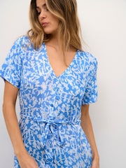Kaffe Blue Viola Button Short Sleeve Maxi Dress - Image 4 of 6