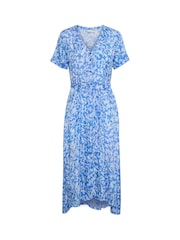 Kaffe Blue Viola Button Short Sleeve Maxi Dress - Image 5 of 6