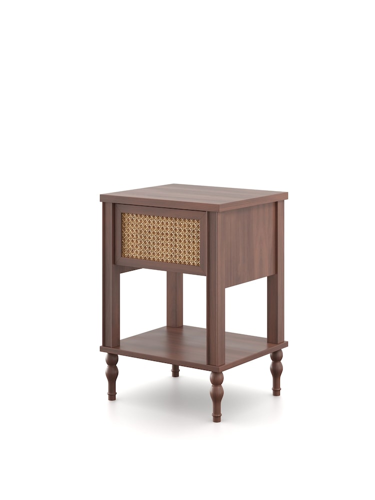 Feather & Black Dark Wood Vintage Rattan Bedside Chest - Image 2 of 3