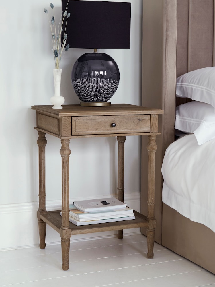 Feather & Black Weathered Oak Emporium Turned Leg Bedside Table - Image 1 of 3