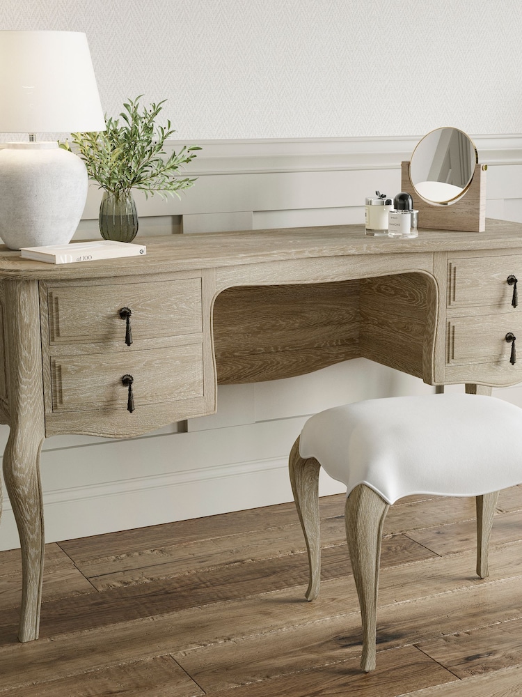 Feather & Black Pale Weathered Oak Salcombe Dressing Table and Stool - Image 1 of 3