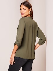 Lipsy Khaki Green Zip Front Utility Pocket Blouse - Image 2 of 4