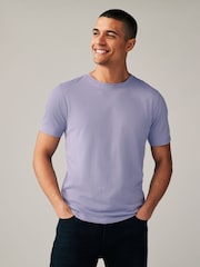 Purple Lilac Slim Fit Essential Crew Neck 100% Cotton T-Shirt - Image 1 of 7
