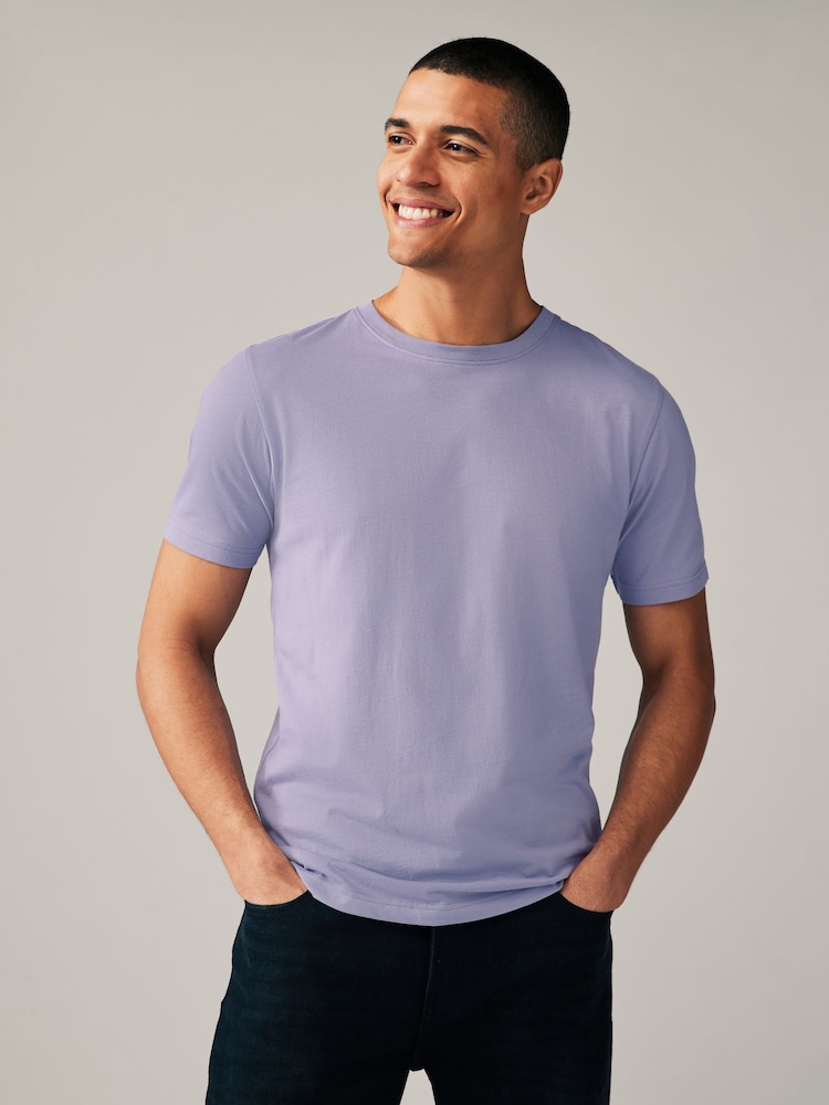 Purple Lilac Slim Fit Essential Crew Neck 100% Cotton T-Shirt - Image 1 of 7