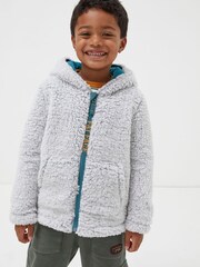 FatFace Grey Wolf Fleece Zip Through Hoodie - Image 1 of 5