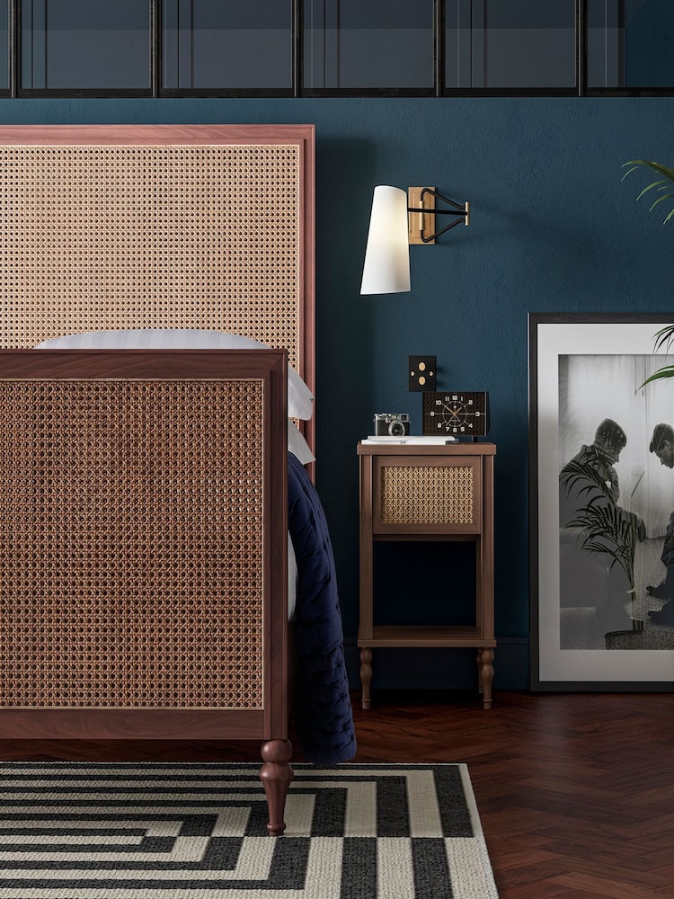 Feather & Black Dark Wood Vintage Rattan Bed - Image 2 of 4