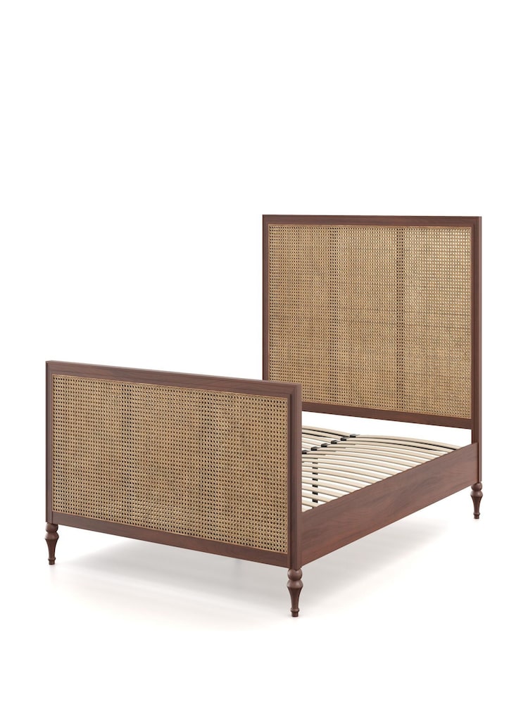 Feather & Black Dark Wood Vintage Rattan Bed - Image 4 of 4
