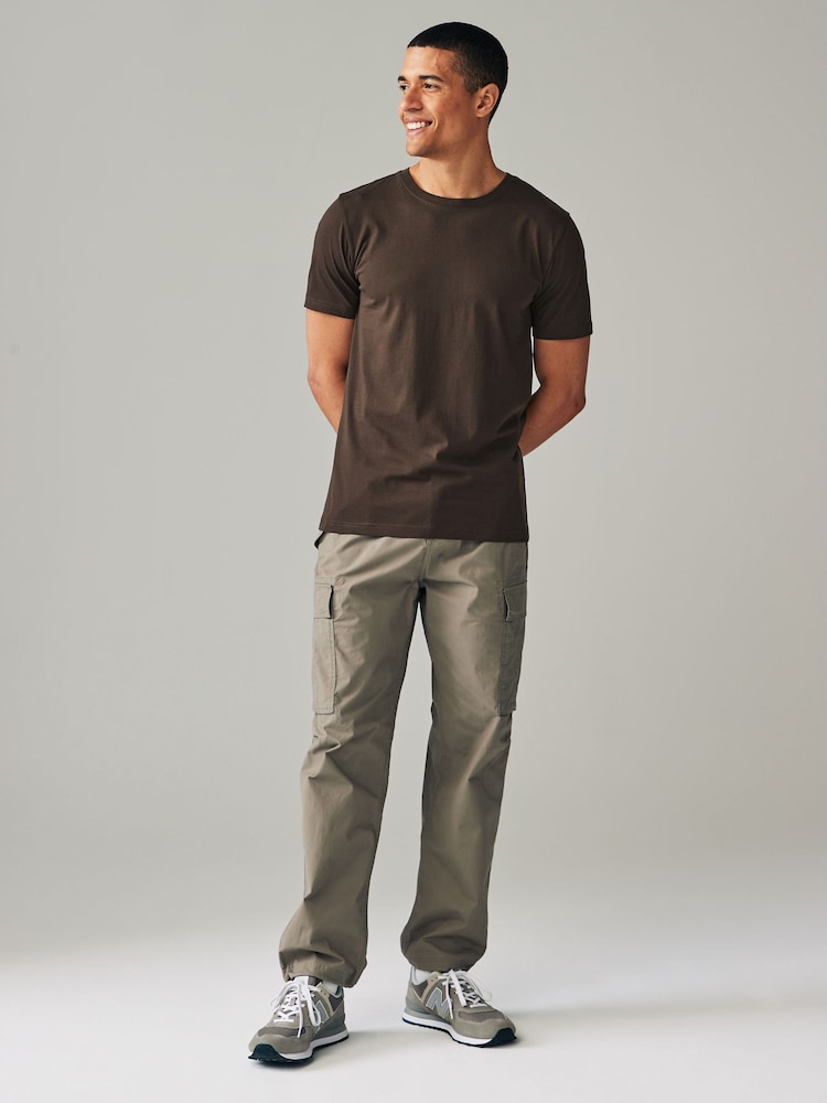 Brown Dark Chocolate Slim Fit Essential Crew Neck Cotton T-Shirt - Image 3 of 7