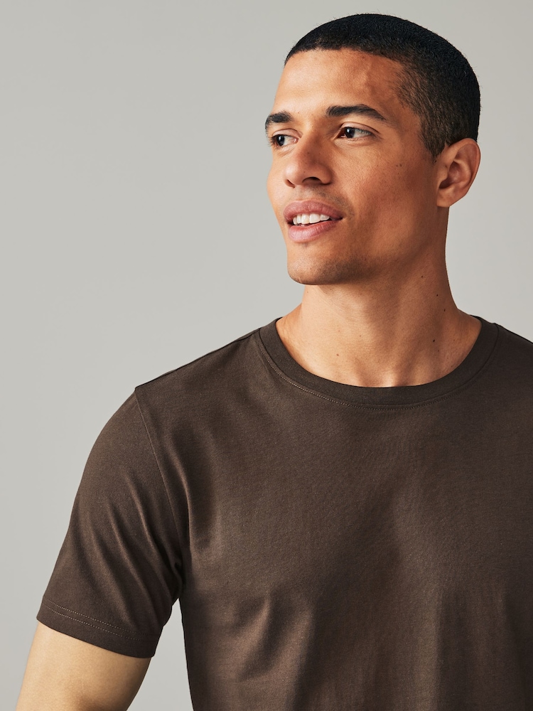 Brown Dark Chocolate Slim Fit Essential Crew Neck Cotton T-Shirt - Image 4 of 7