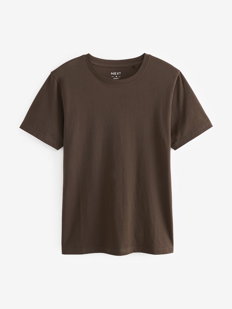 Brown Dark Chocolate Slim Fit Essential Crew Neck Cotton T-Shirt - Image 5 of 7