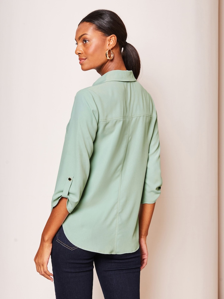 Lipsy Ecalyptus Green V Neck 3/4 Sleeve Collared Blouse - Image 2 of 4 Lipsy Ecalyptus Green V Neck 3/4 Sleeve Collared Blouse - Image 2 of 4