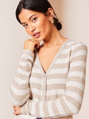 Lipsy Camel Striped Button Through Cardigan - Image 4 of 4
