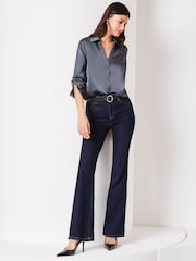Lipsy Blue Petite Satin Button Through Shirt - Image 3 of 4