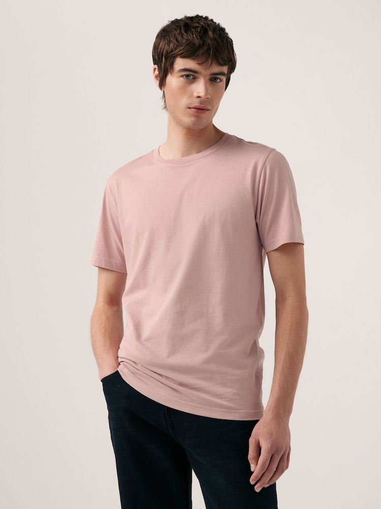 Pink Slim Fit Essential Crew Neck 100% Cotton T-Shirt - Image 1 of 7
