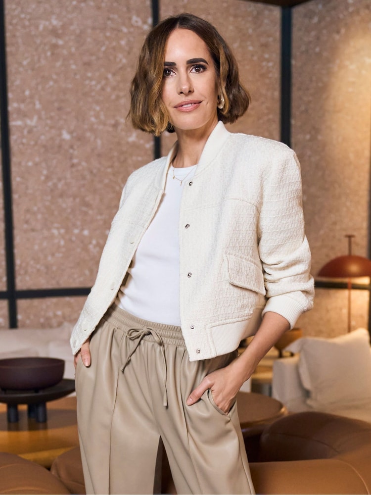 River Island Cream Chrome Boucle Tailored Bomber Jacket - Image 2 of 6