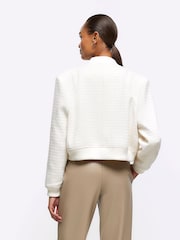 River Island Cream Chrome Boucle Tailored Bomber Jacket - Image 3 of 6