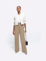 River Island Cream Chrome Boucle Tailored Bomber Jacket - Image 4 of 6
