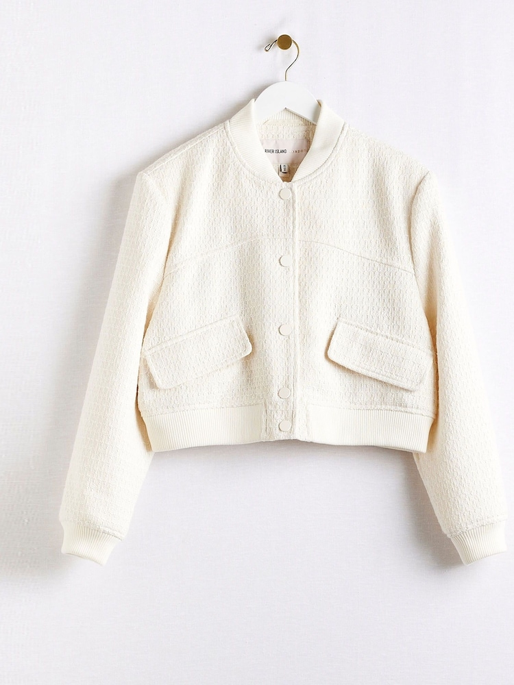 River Island Cream Chrome Boucle Tailored Bomber Jacket - Image 6 of 6