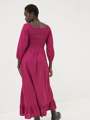 FatFace Adele Red/Pink Midi Dress With Linen - Image 2 of 6