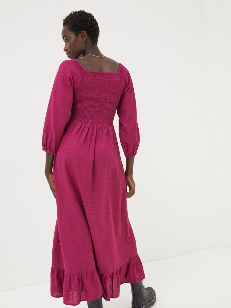 FatFace Adele Red/Pink Midi Dress With Linen - Image 2 of 6