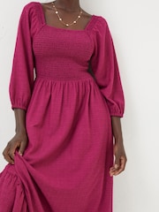 FatFace Adele Red/Pink Midi Dress With Linen - Image 4 of 6