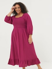 FatFace Adele Red/Pink Midi Dress With Linen - Image 5 of 6
