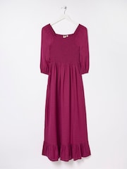 FatFace Adele Red/Pink Midi Dress With Linen - Image 6 of 6