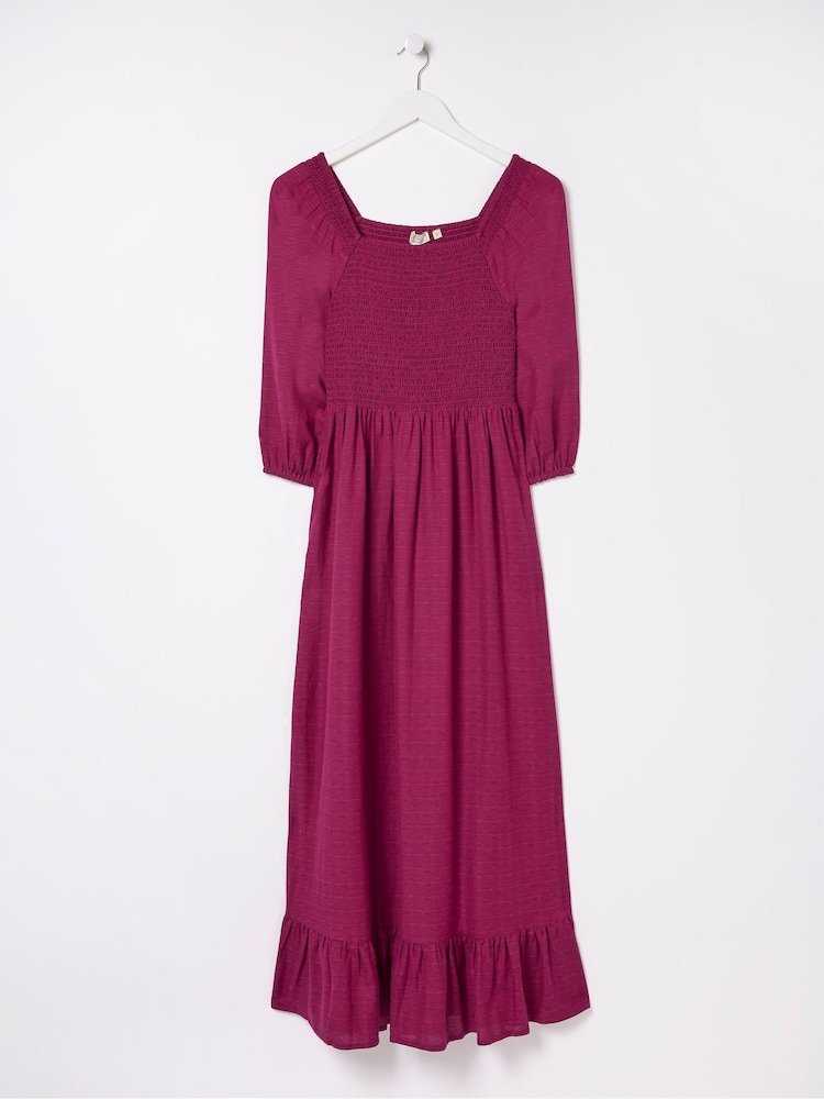 FatFace Adele Red/Pink Midi Dress With Linen - Image 6 of 6
